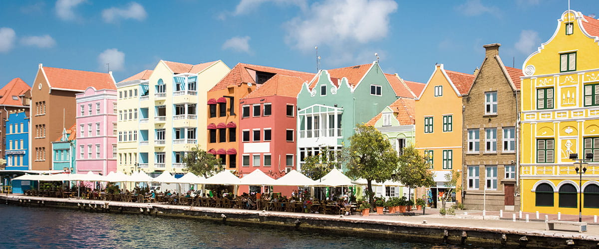 Pastel coloured architecture of Curacao, Willemstad 
